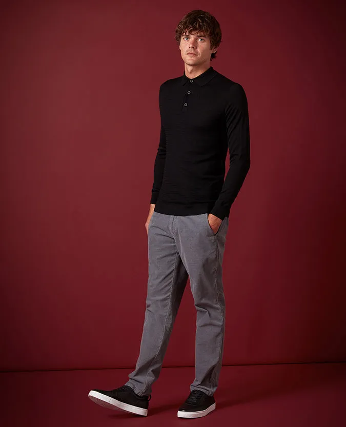 Slim Fit Merino Wool-Blend Long Sleeve Polo Shirt