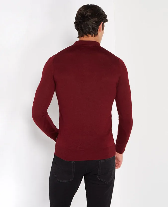 Slim Fit Merino Wool-Blend Long Sleeve Polo Shirt