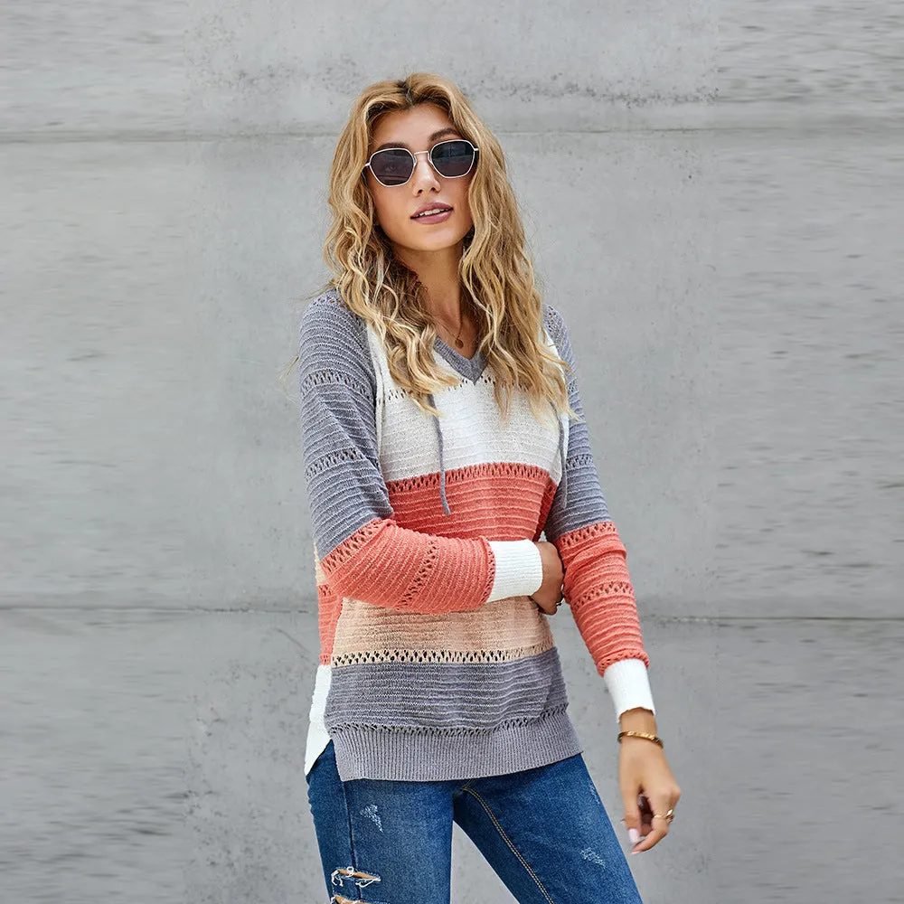 Street Fashion Autumn and Winter Knitted Hoodie Sweater Women Wear Long-sleeved Blouse