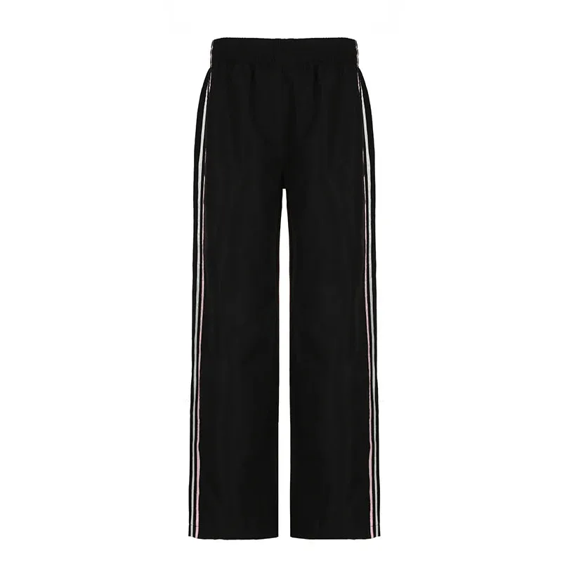 Streetwear Side Stripe Spliced Baggy Women Trousers Basic Harajuku Elastic Waist Casual Joggers Pants Straight Bottom