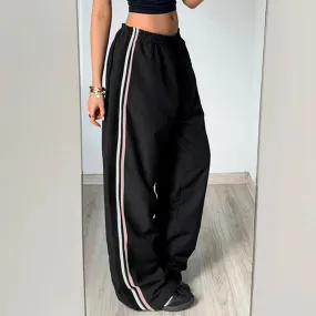 Streetwear Side Stripe Spliced Baggy Women Trousers Basic Harajuku Elastic Waist Casual Joggers Pants Straight Bottom