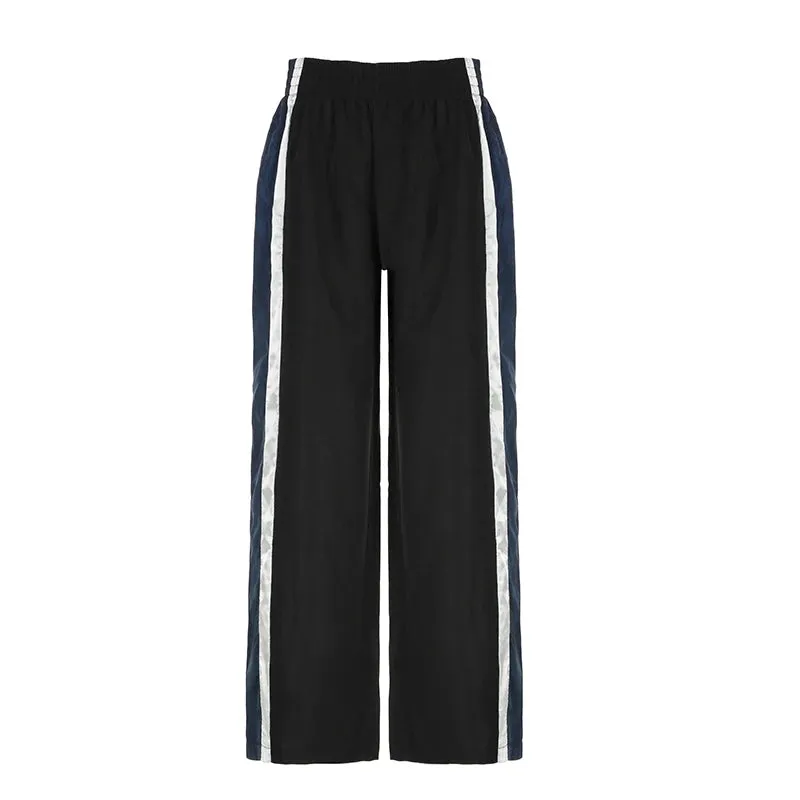 Streetwear Stripe Spliced Women Trousers Straight Leg Casual Baggy Joggers Sporty Chic Pants Basic Bottoms Contrast