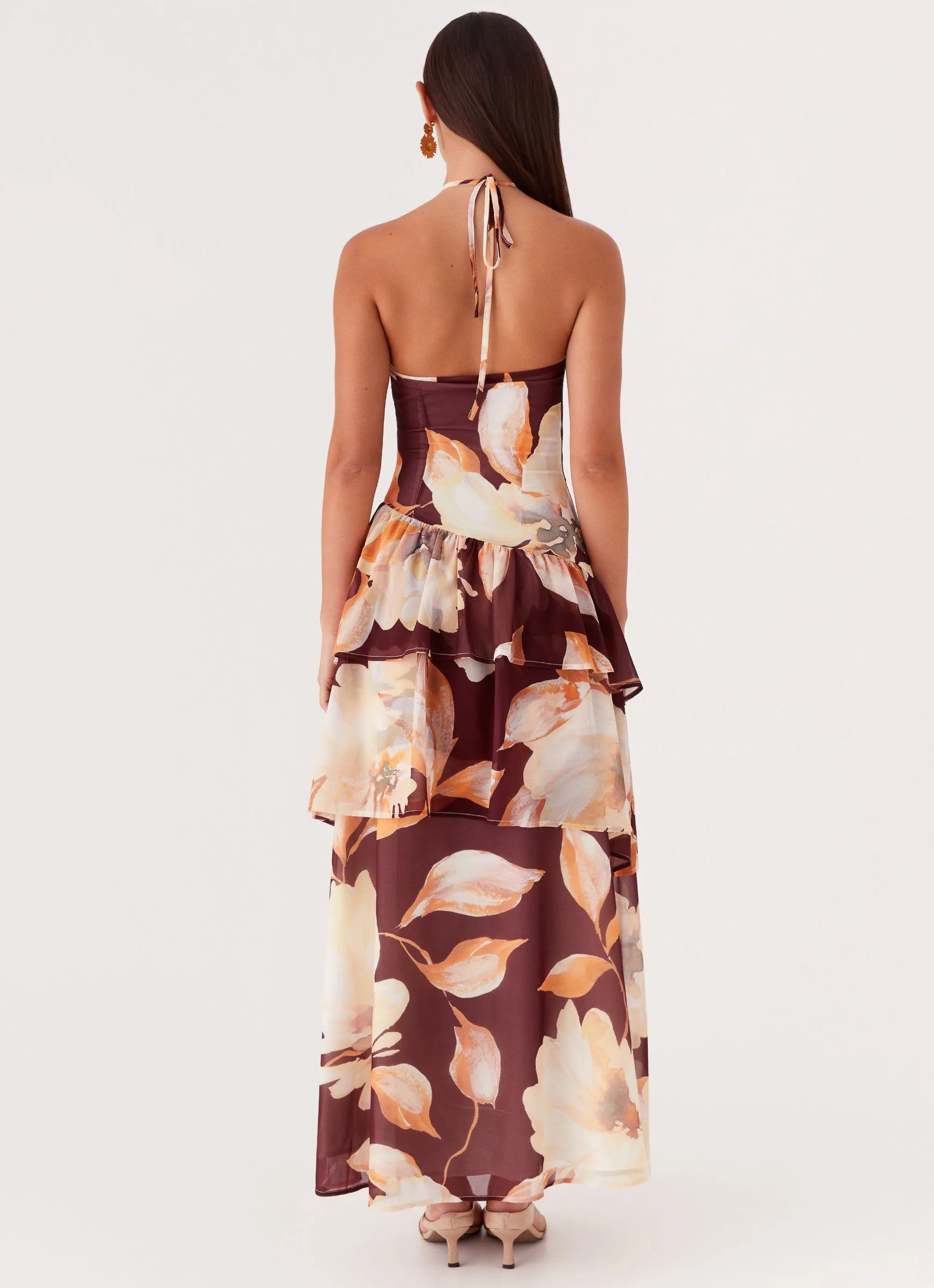 Sunset Chaser Maxi Dress - Brown Floral