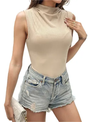 TEEK - Khaki Mock Neck Sleeveless Bodysuit