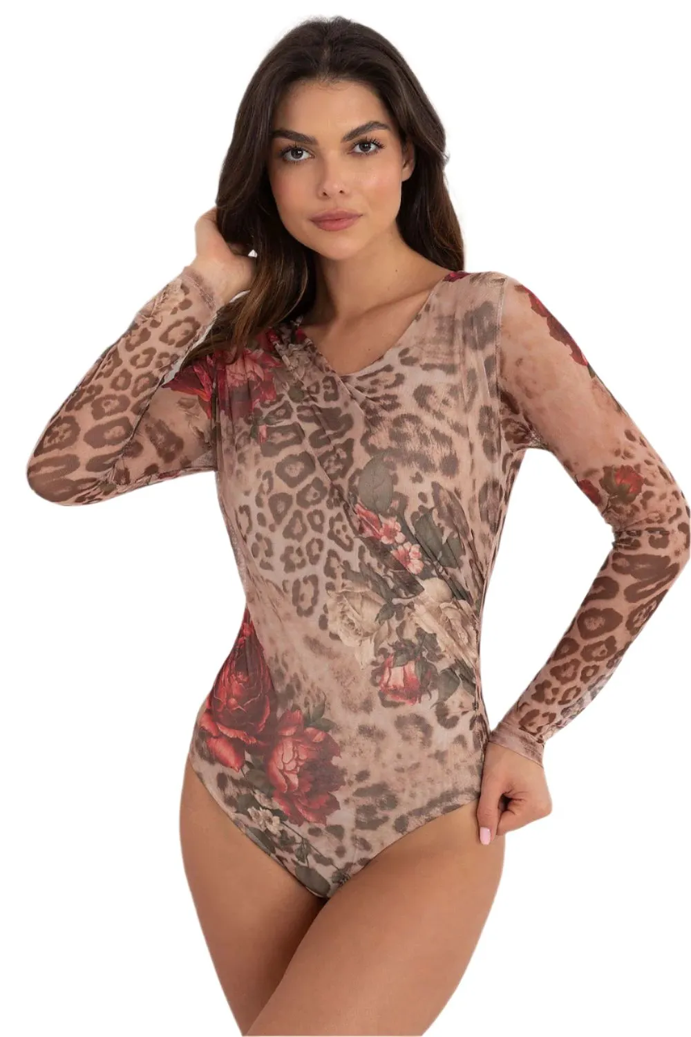 TEEK - Sheer Long Sleeve Printed Bodysuit