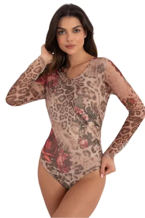 TEEK - Sheer Long Sleeve Printed Bodysuit