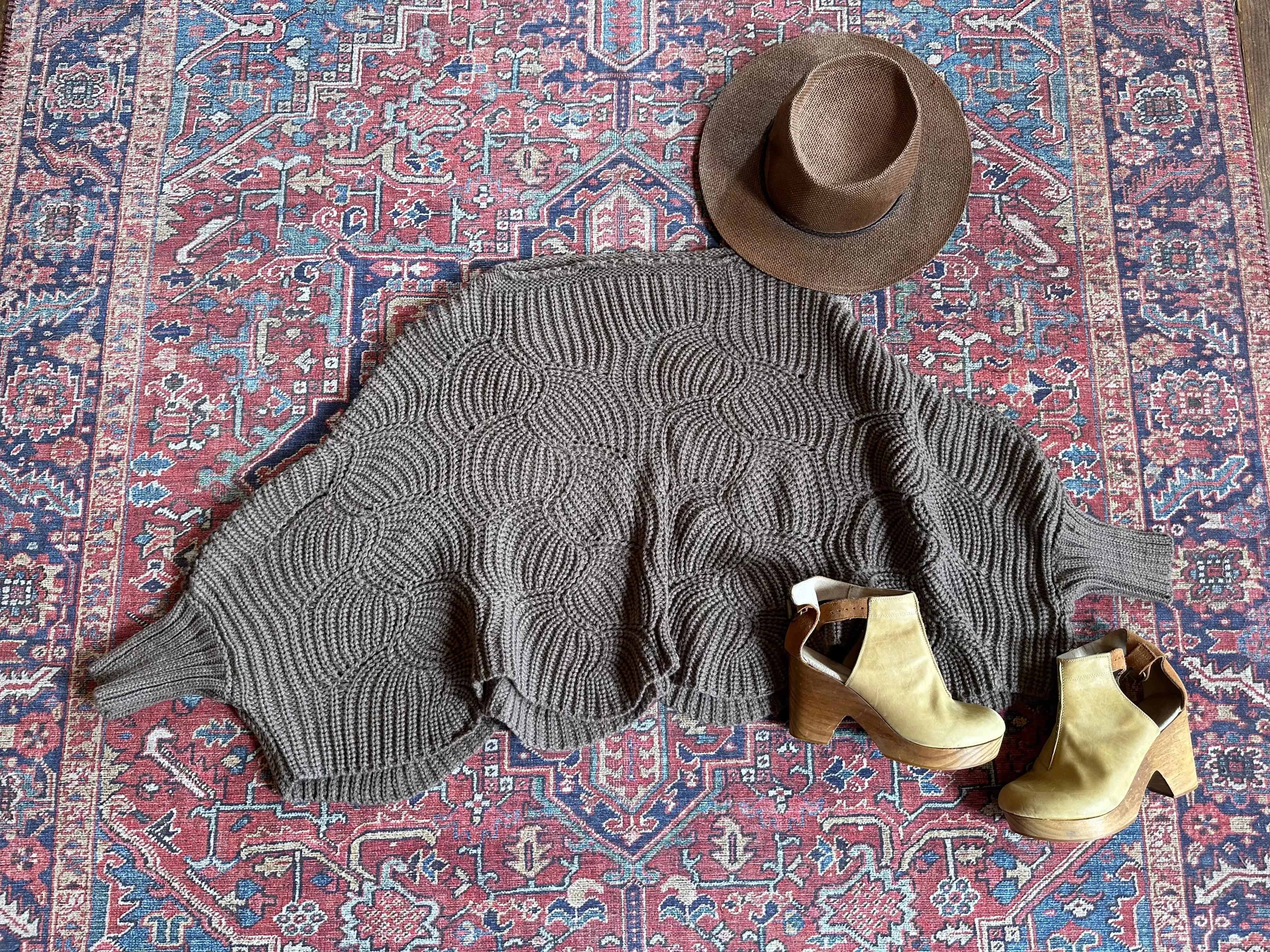 The Coffee Shop Poncho Sweater with Sleeves - Latte