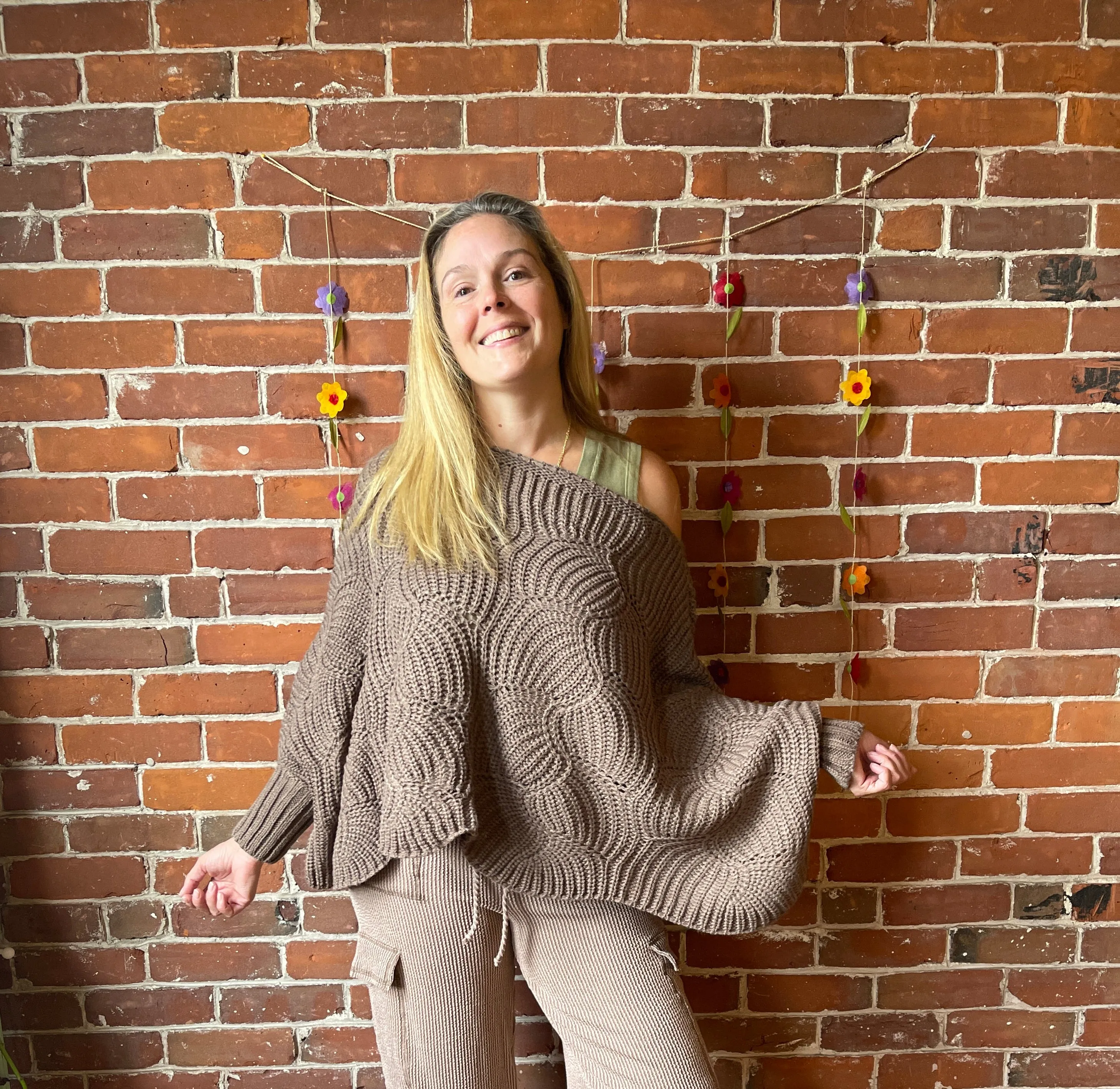 The Coffee Shop Poncho Sweater with Sleeves - Latte