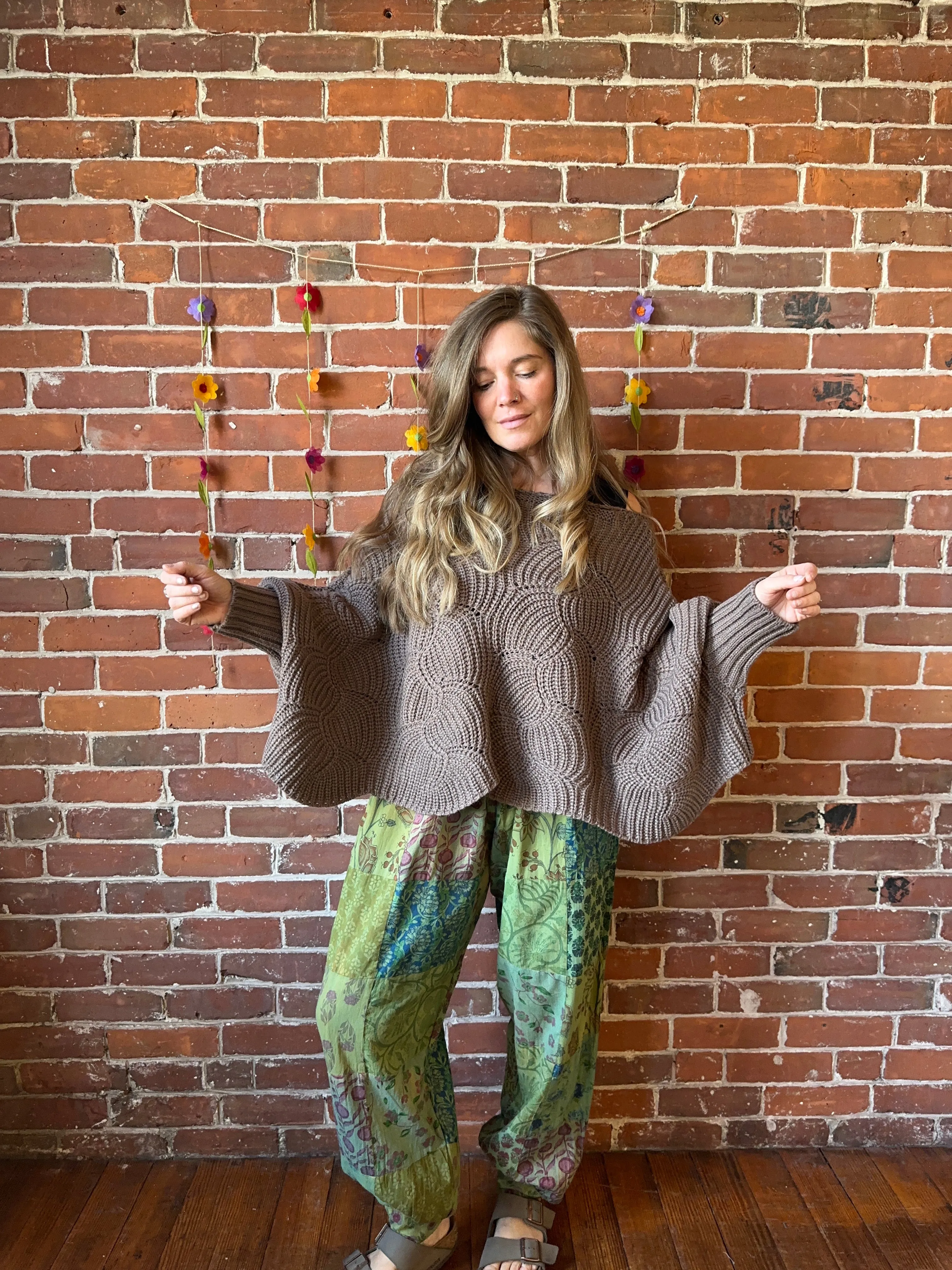 The Coffee Shop Poncho Sweater with Sleeves - Latte