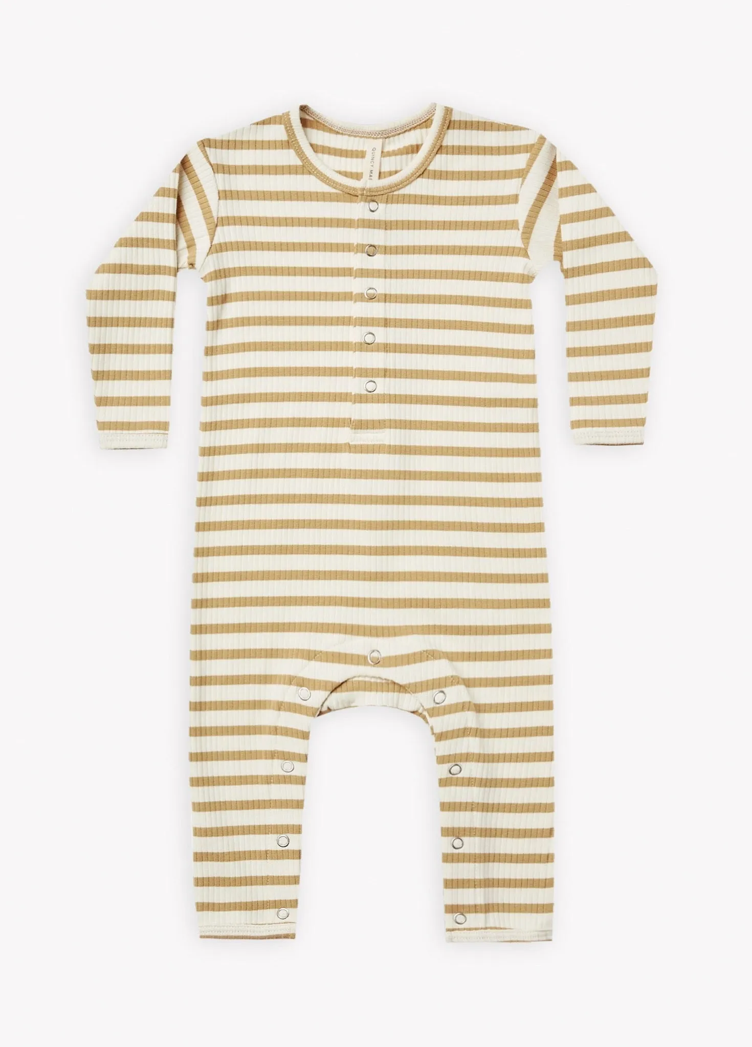 The Ribbed Baby Jumpsuit by Quincy Mae - Honey Stripe