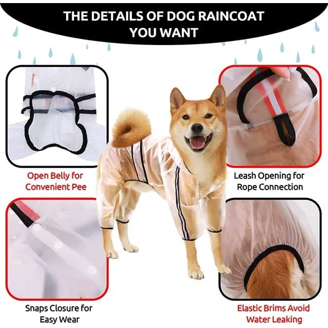 Transparent Dog Raincoat, Waterproof Hooded Dog