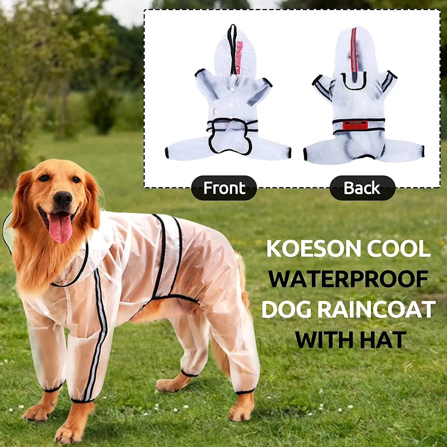 Transparent Dog Raincoat, Waterproof Hooded Dog