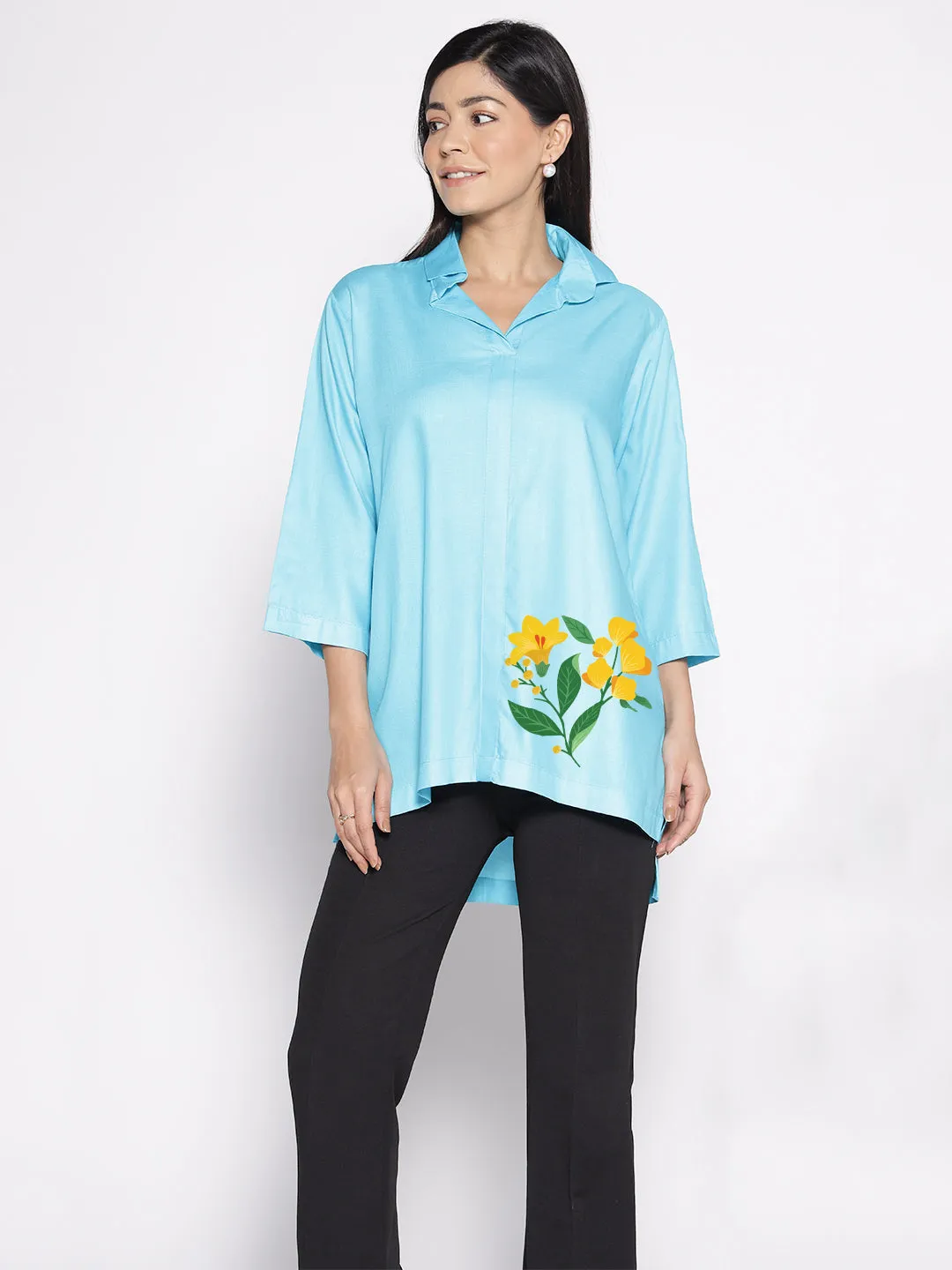 Turquoise Rayon ShirtTop - Narciso