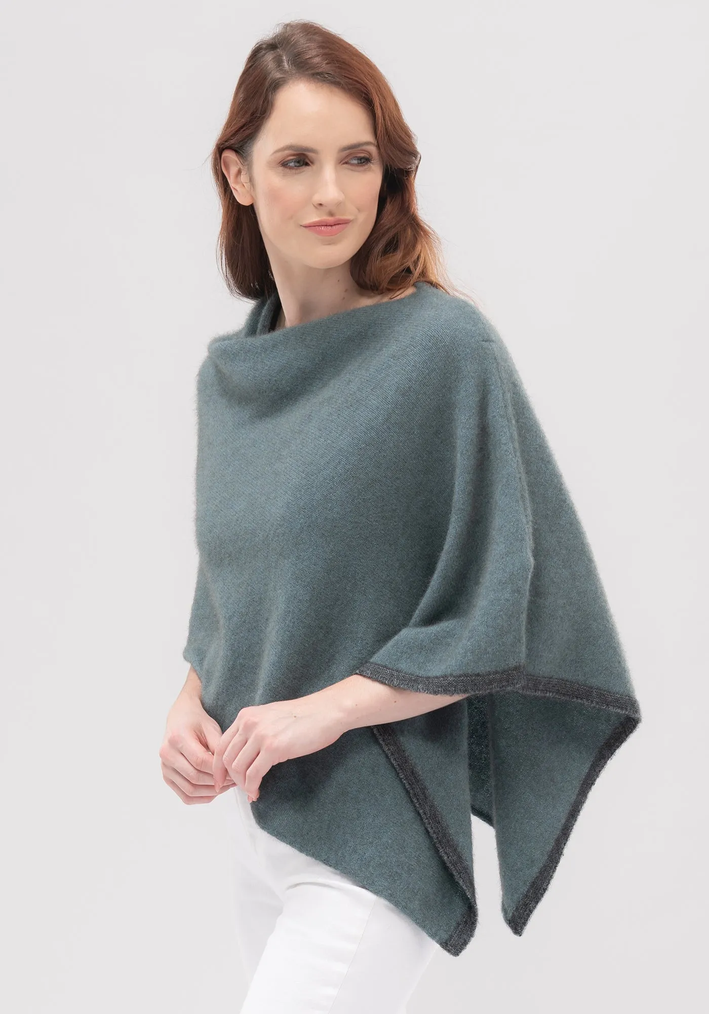 Two Tone Poncho - Fine Merino Wool, Brushtail Possum Fibre, Mulberry Silk Poncho - Made in New Zealand