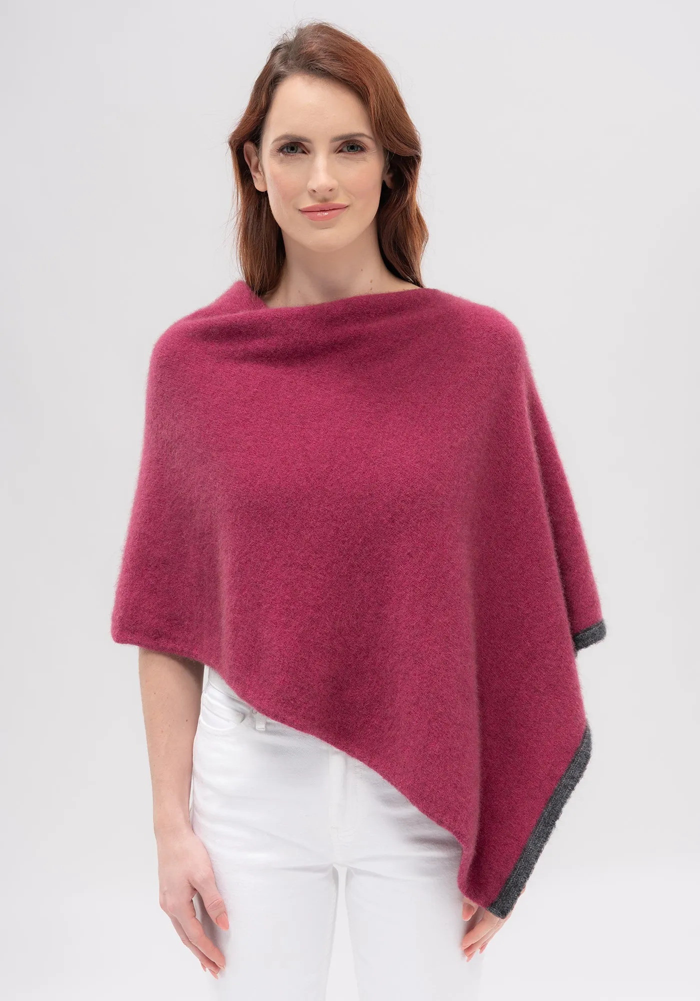 Two Tone Poncho - Fine Merino Wool, Brushtail Possum Fibre, Mulberry Silk Poncho - Made in New Zealand