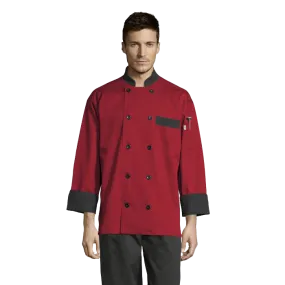 Uncommon Threads Chef Coat Medium Red w/ Black Trim Unisex 65/35 Poly/Cotton Twill