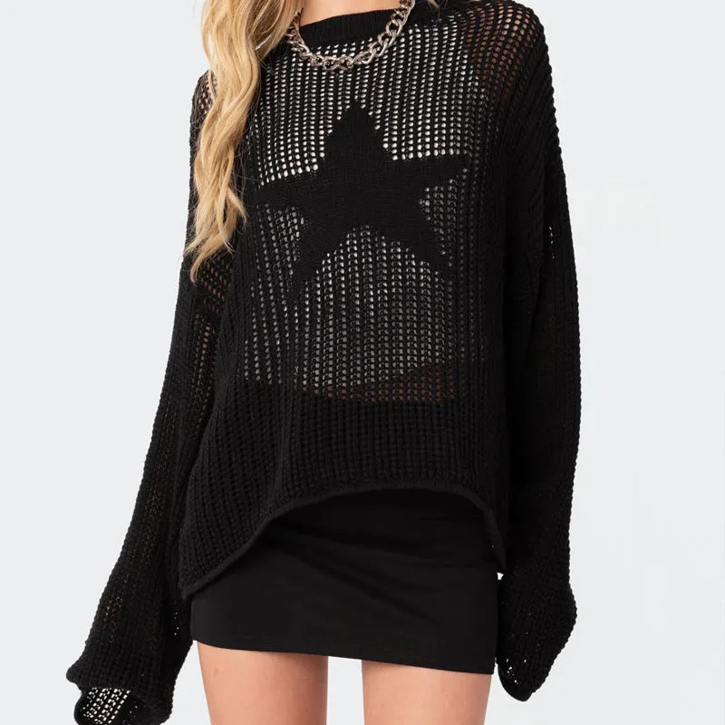 Uniwim frat outfits 2024 Autumn and Winter Knitted Five-Pointed Star Sweater Y2g Loose plus Size Clothing Women's Casual