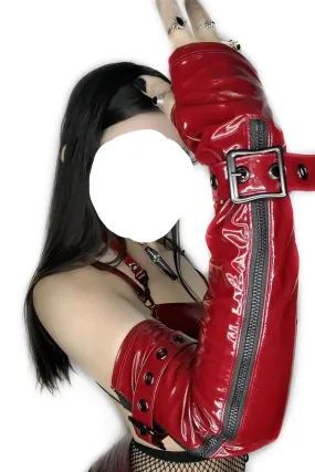 Vampire Red Elbow Length Fingerless PVC Gloves