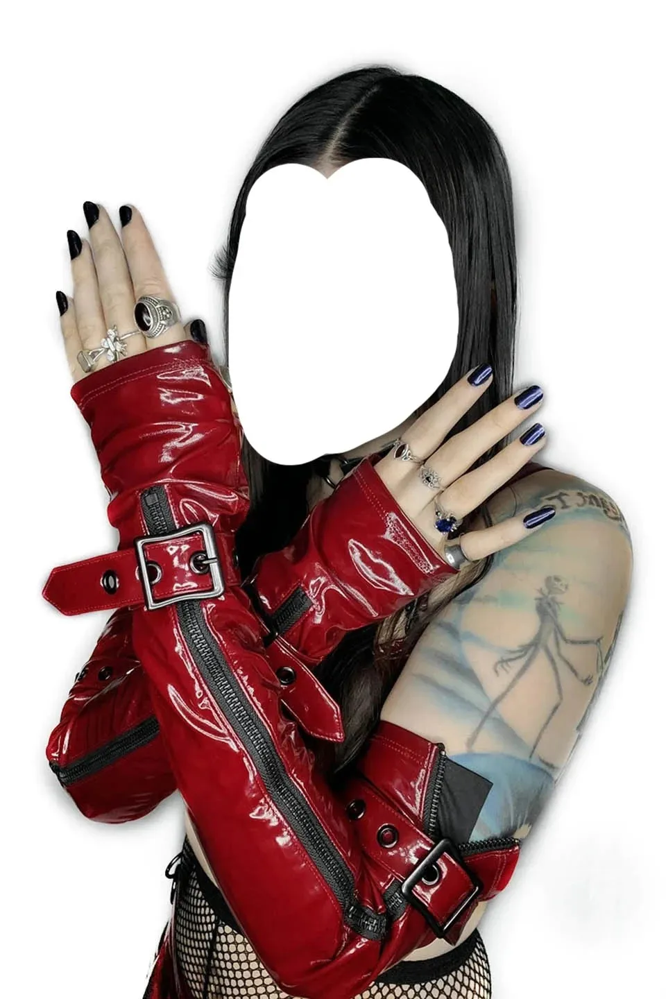 Vampire Red Elbow Length Fingerless PVC Gloves