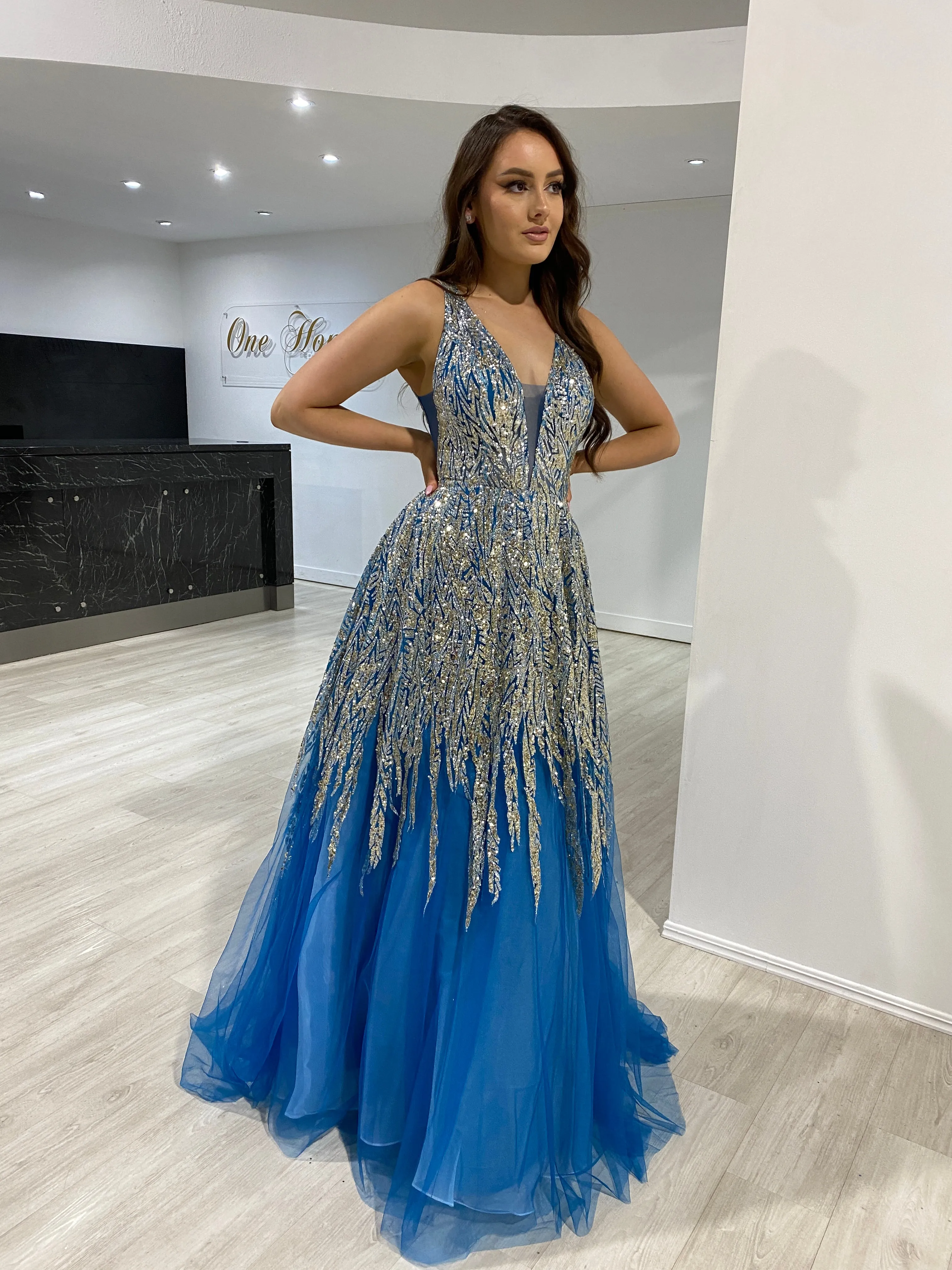 VIANNE Glitter Tulle A-Line Prom & Formal Dress