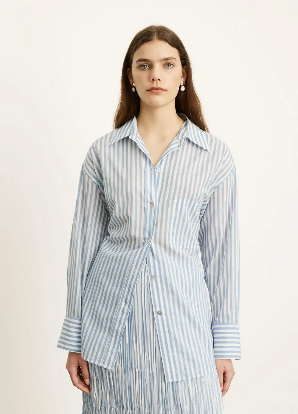 Vince Oversized Long Sleeve Blue Stripe Shirt