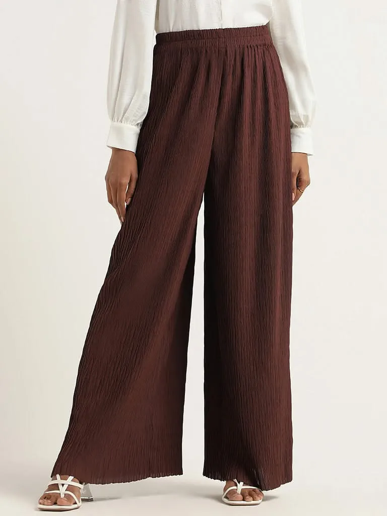 Wardrobe Brown Self-Patterned Palazzos