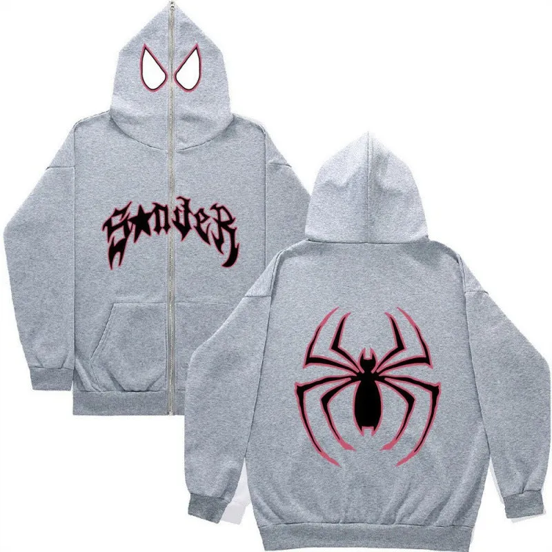 Wenkouban jacket Dark Sweatshirt Men's and Women's Hoodie Gothic Couple Harajuku Large Size Spider Print Zipper Guard