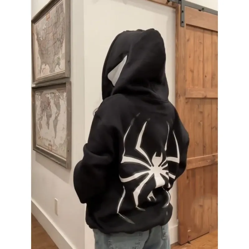 Wenkouban jacket Dark Sweatshirt Men's and Women's Hoodie Gothic Couple Harajuku Large Size Spider Print Zipper Guard