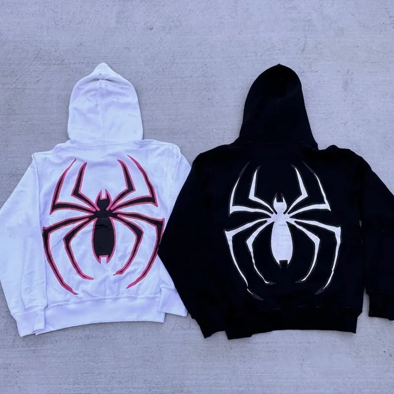 Wenkouban jacket Dark Sweatshirt Men's and Women's Hoodie Gothic Couple Harajuku Large Size Spider Print Zipper Guard