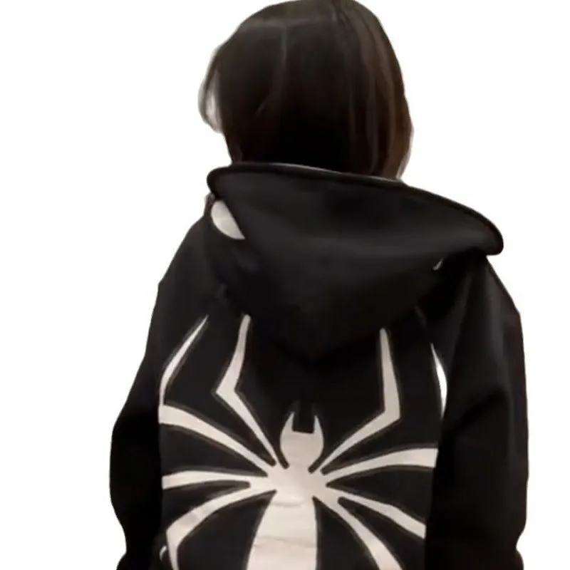 Wenkouban jacket Dark Sweatshirt Men's and Women's Hoodie Gothic Couple Harajuku Large Size Spider Print Zipper Guard