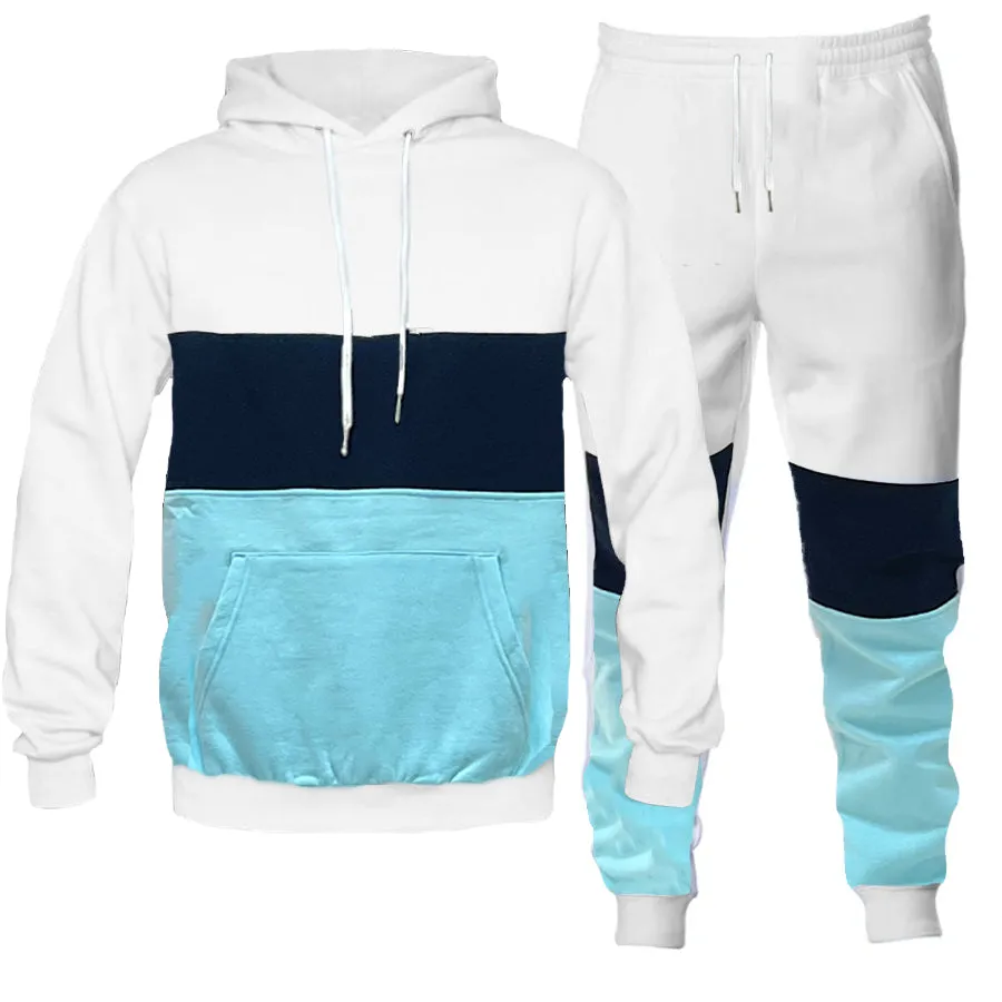 White & Aqua Color Block Hoodie & Jogger Set