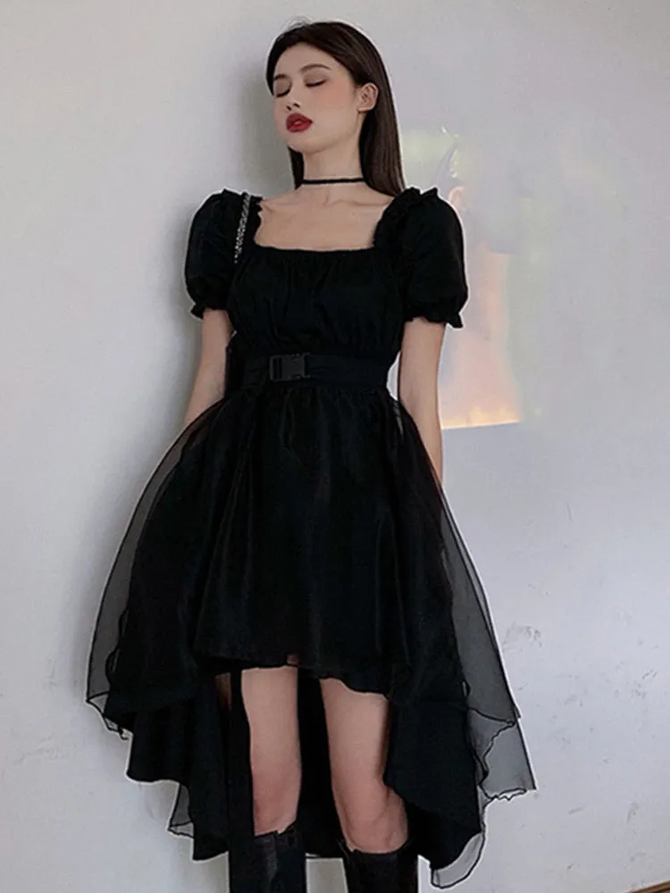 Wjczt Harajuku Y2k Cyber Alt Dress E Girl Ruffle Hepburn Kawaii Ropa Fairycore Irregular Black Gothic Dresses Emo Mini Lolita Vestidos