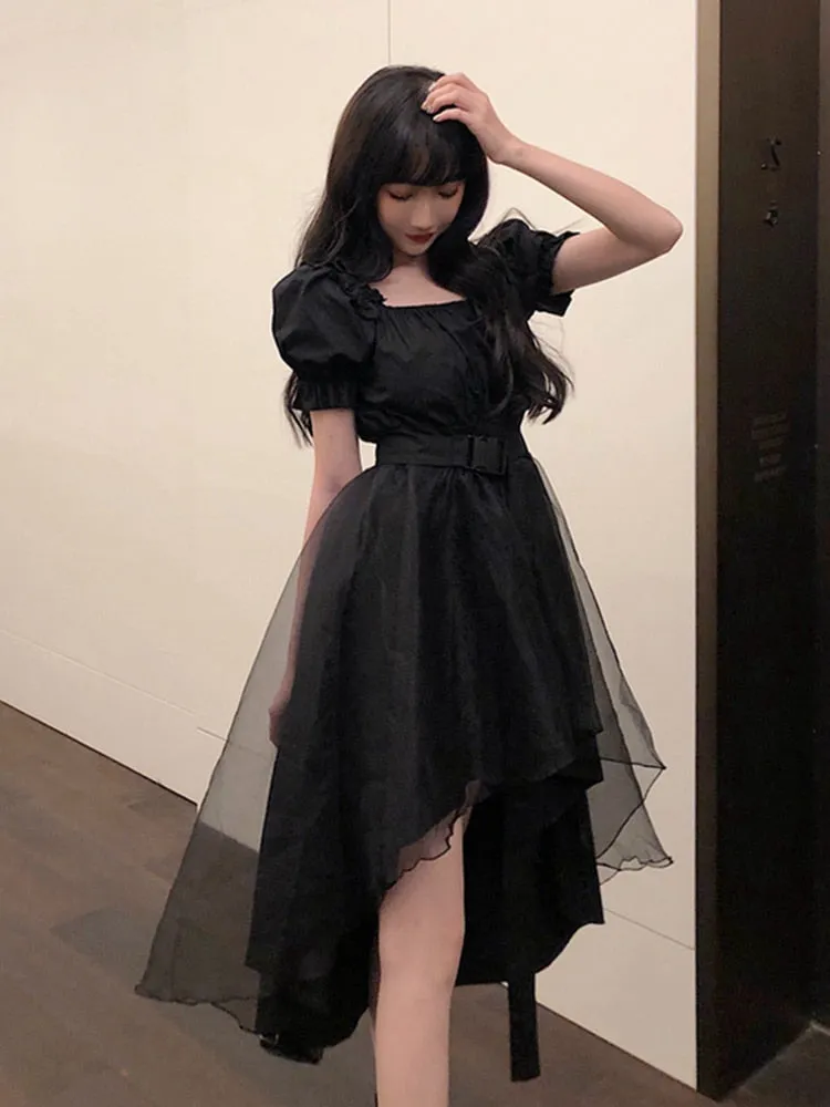 Wjczt Harajuku Y2k Cyber Alt Dress E Girl Ruffle Hepburn Kawaii Ropa Fairycore Irregular Black Gothic Dresses Emo Mini Lolita Vestidos