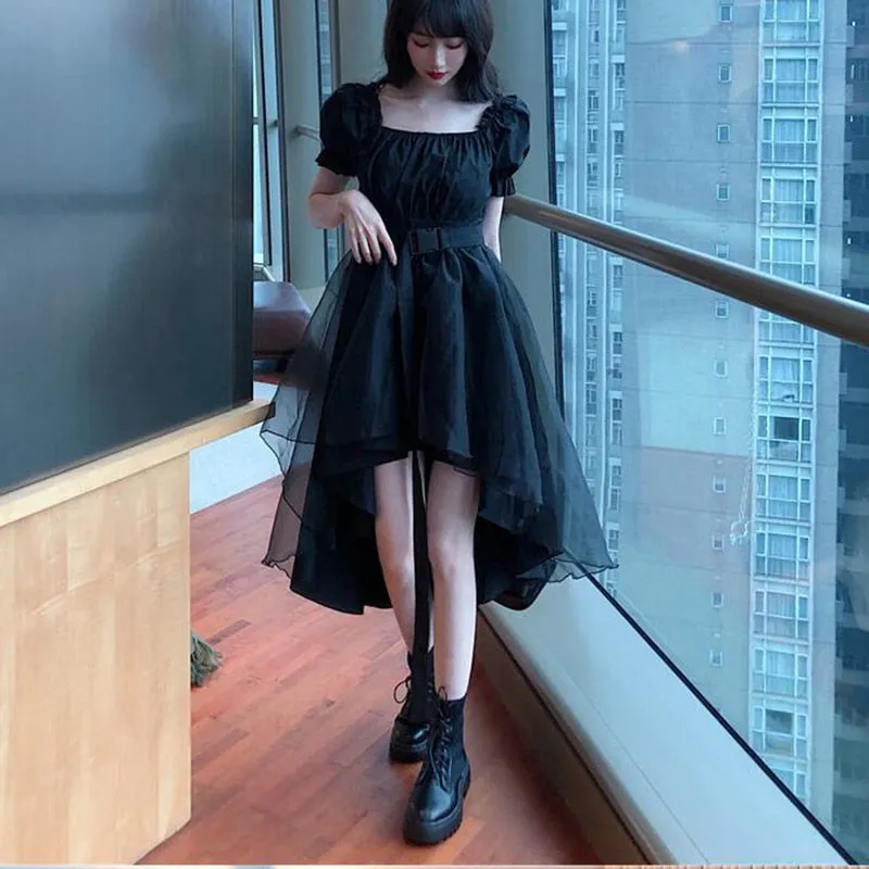 Wjczt Harajuku Y2k Cyber Alt Dress E Girl Ruffle Hepburn Kawaii Ropa Fairycore Irregular Black Gothic Dresses Emo Mini Lolita Vestidos