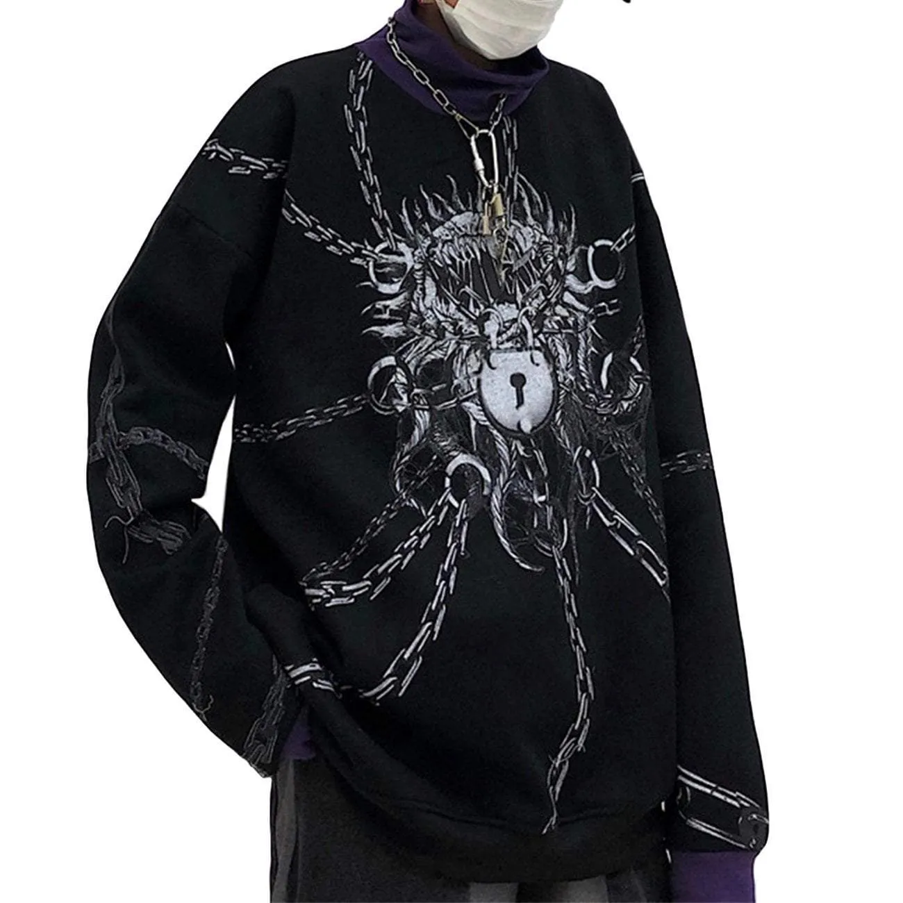 WLS Chain Lock Print Turtleneck Knitted Sweater