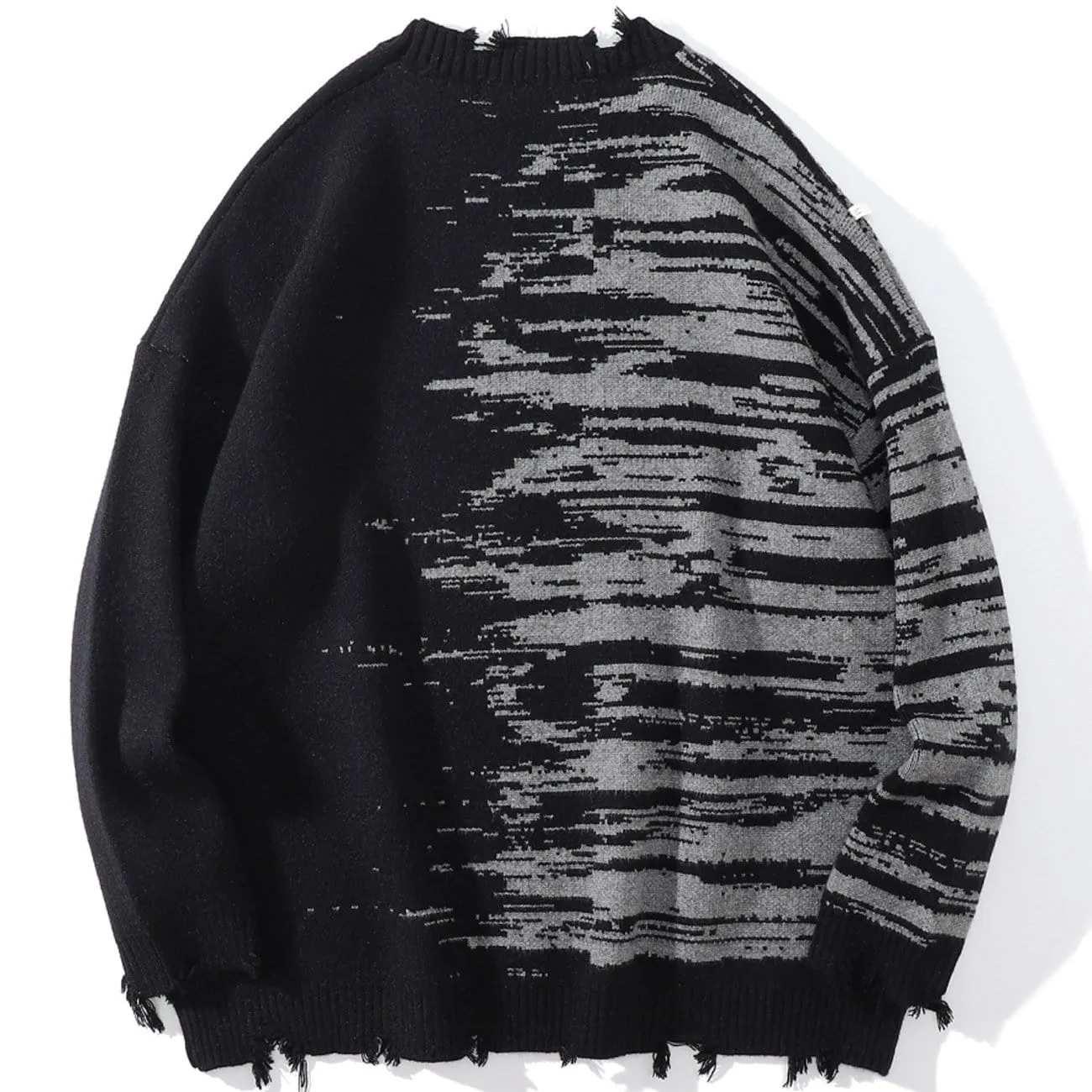 WLS Dark Patchwork Ripped Hole Knitted Sweater