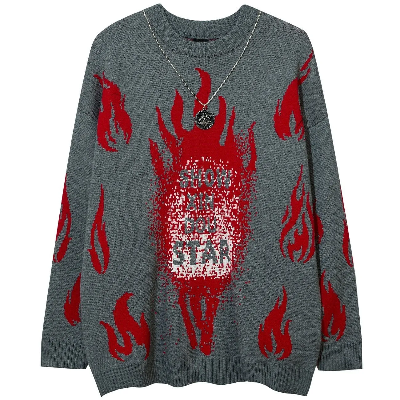 WLS Red Fire Flame with Chain Knitted Sweater