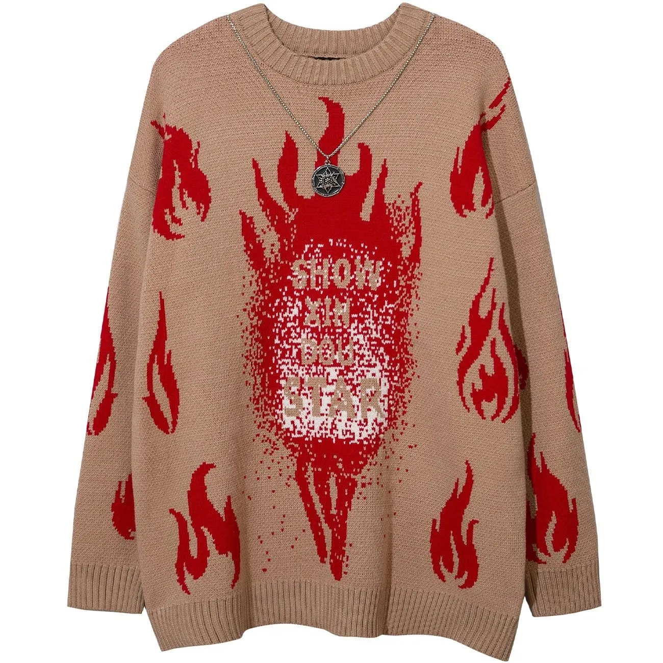 WLS Red Fire Flame with Chain Knitted Sweater