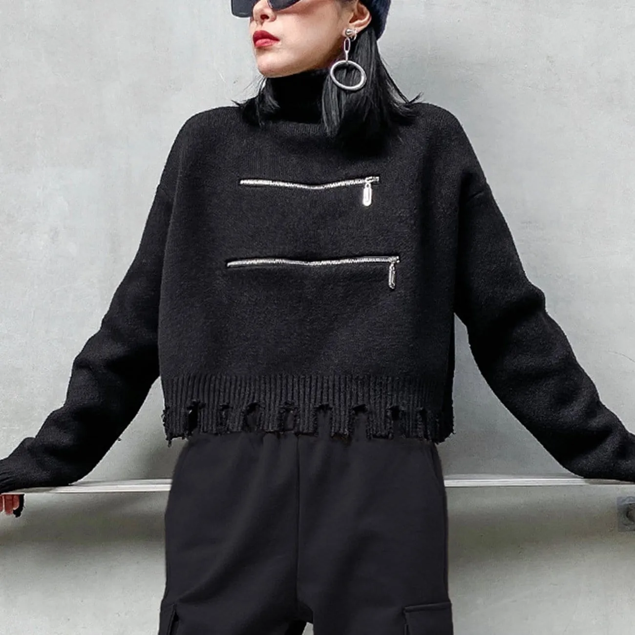 WLS Zipper Turtleneck Knitted Sweater