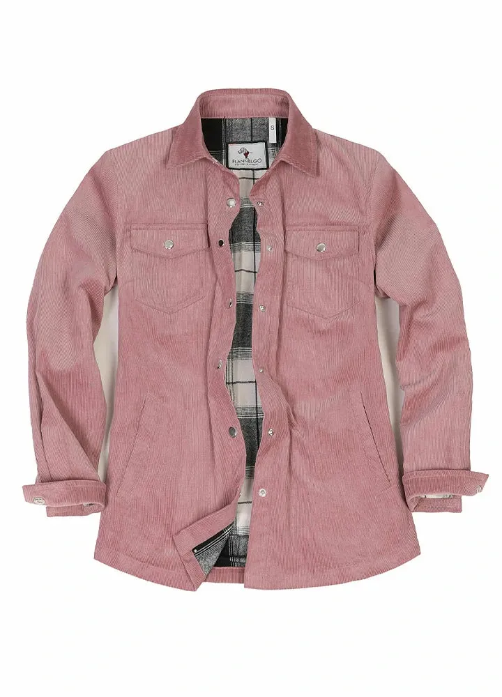 Women's Boyfriend Fit Flannel-Lined Long-Sleeve Corduroy Shirt Jacket