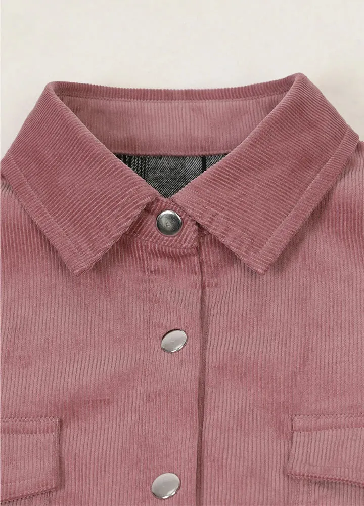 Women's Boyfriend Fit Flannel-Lined Long-Sleeve Corduroy Shirt Jacket