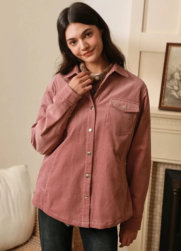 Women's Boyfriend Fit Flannel-Lined Long-Sleeve Corduroy Shirt Jacket