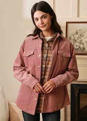 Women's Boyfriend Fit Flannel-Lined Long-Sleeve Corduroy Shirt Jacket