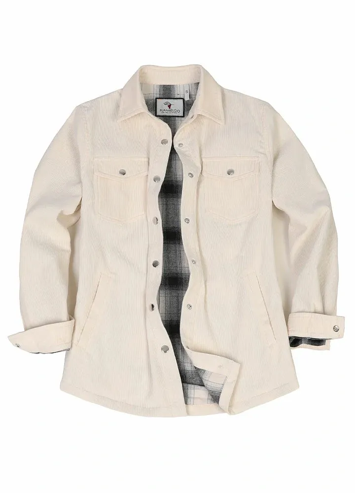 Women's Boyfriend Fit Flannel-Lined Long-Sleeve Corduroy Shirt Jacket