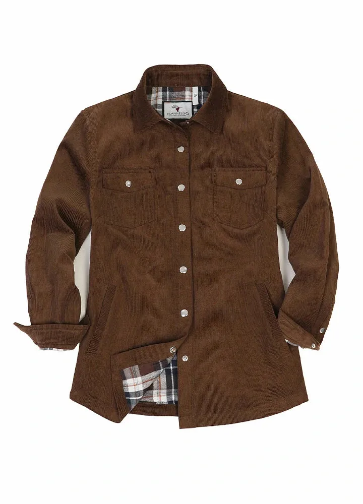 Women's Boyfriend Fit Flannel-Lined Long-Sleeve Corduroy Shirt Jacket