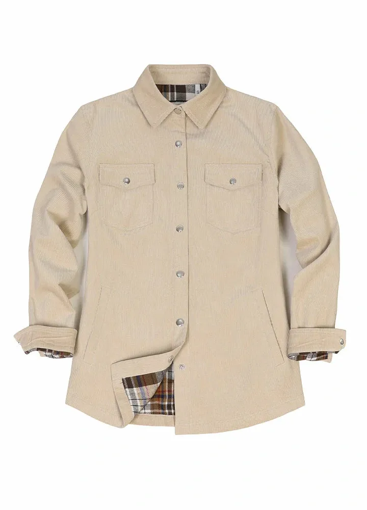 Women's Boyfriend Fit Flannel-Lined Long-Sleeve Corduroy Shirt Jacket