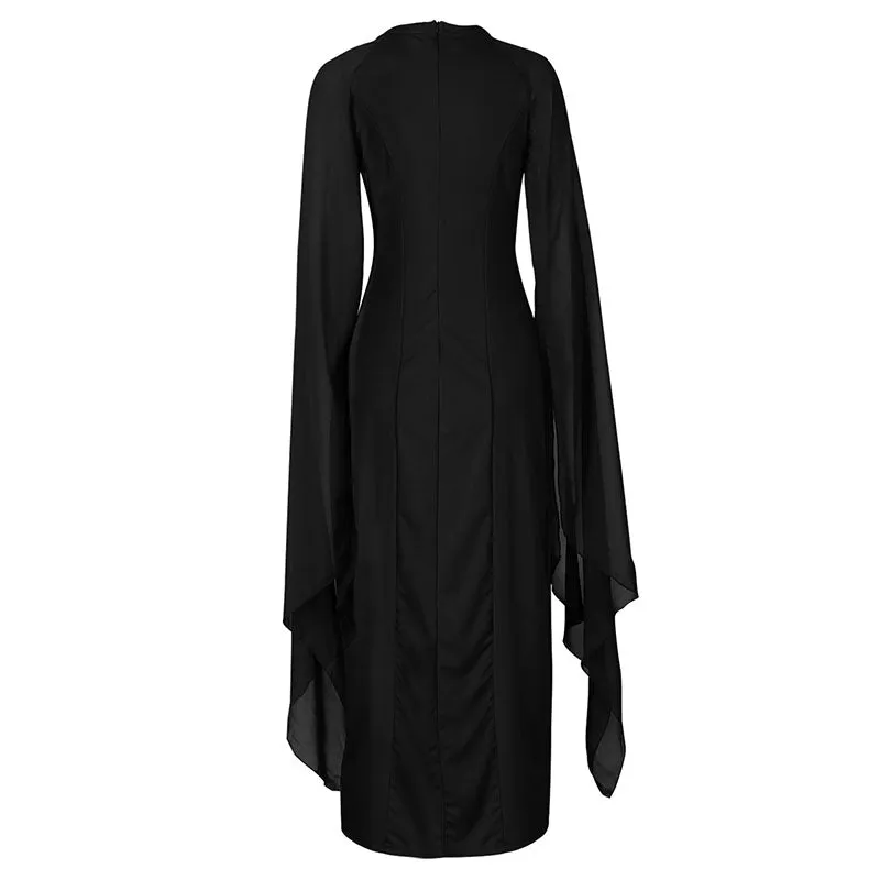 Womens Chiffon Evening Dress With batwing long sleeves and side slit