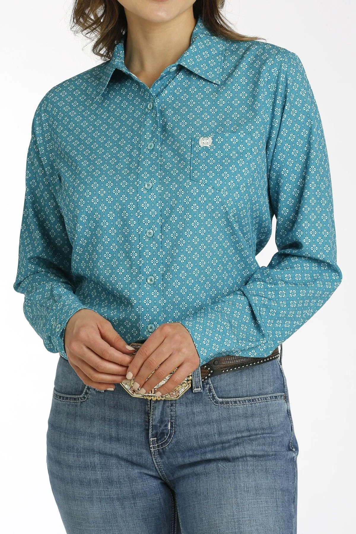 Women's Cinch Arenaflex Teal Multi Print Button Down Shirt