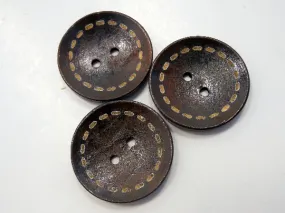 Wooden Buttons Set of 3: Brown Wooden "Stitch" Buttons ~ Large Dark Brown Colored Wooden Buttons with Stitching Detail 1 1/8" Diameter