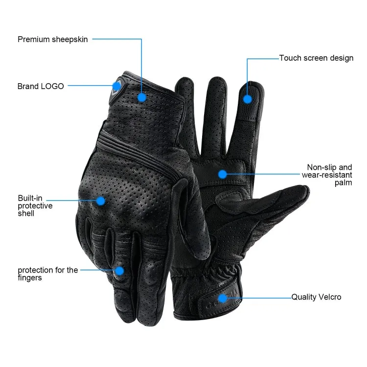 WUPP CS-1049A Outdoor Motorcycle Cycling Breathable Leather Full Finger Gloves with Holes, Size:M(Black)